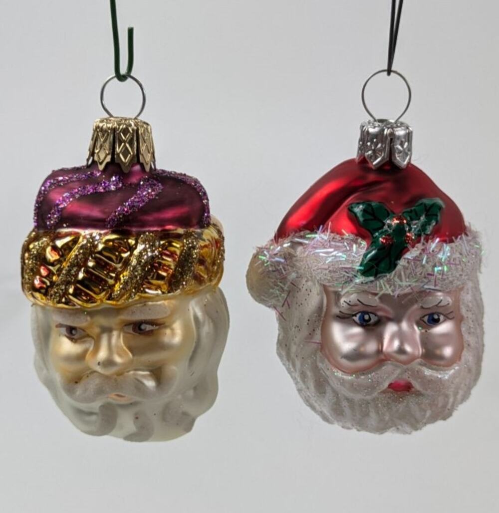 Mouth Blown Glass Santa Christmas Ornaments Head Handcrafted Holiday Tree Purple